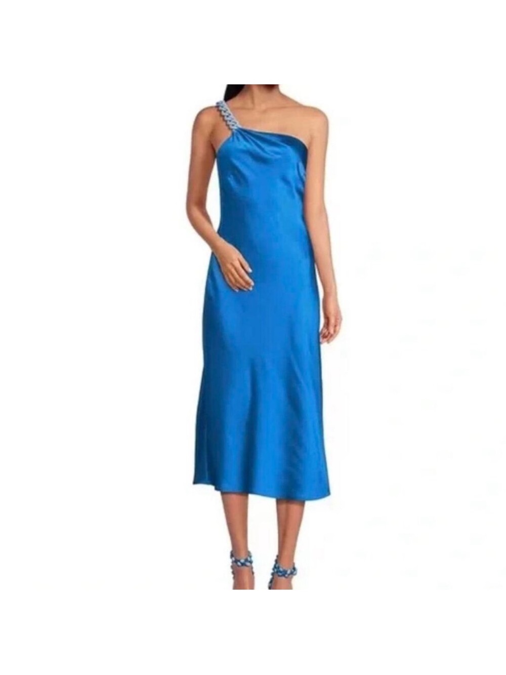 Gianni Bini One-Shoulder Satin Dress in Bright Blue